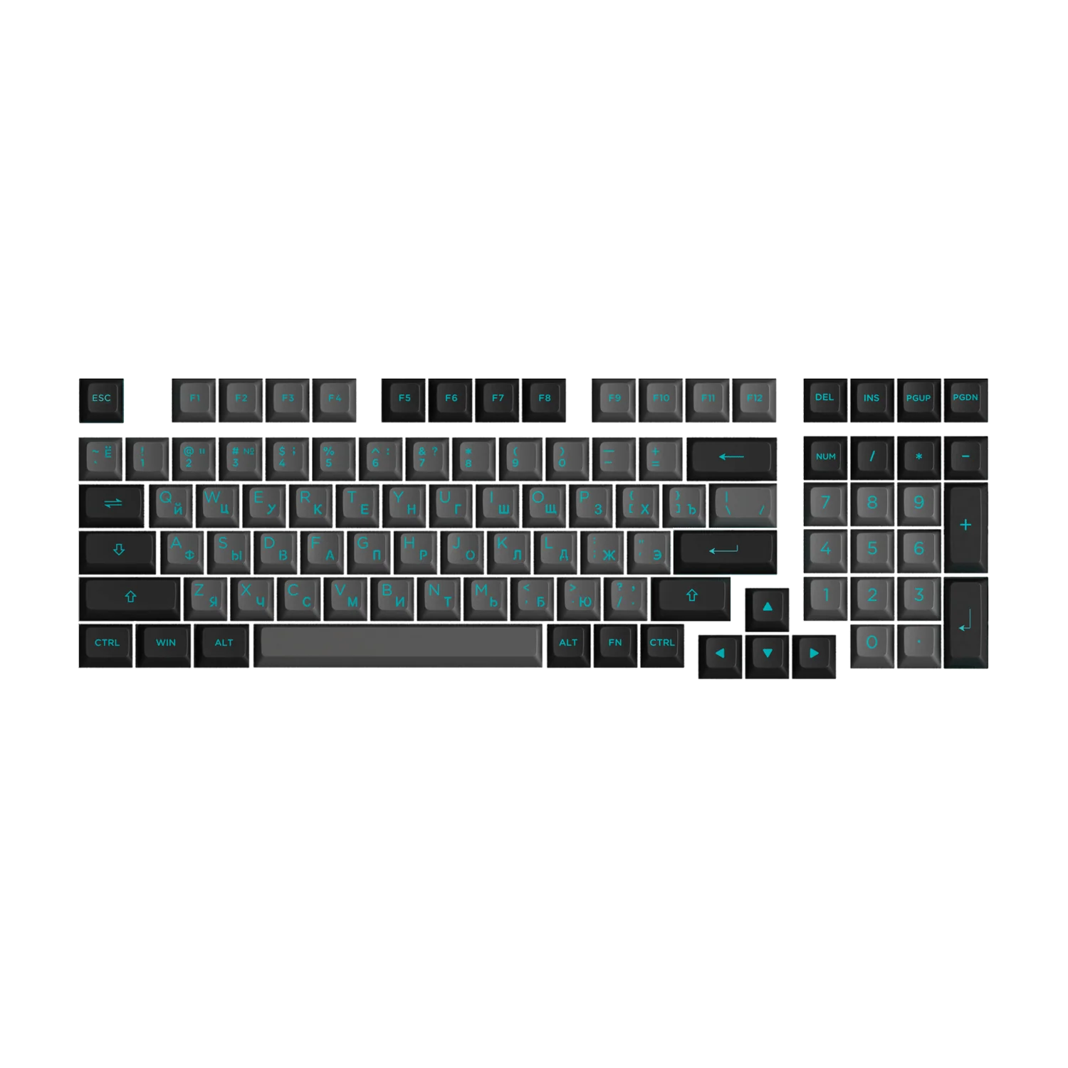 Black & Cyan Cyrillic Tastenkappen Set (98-Tasten)