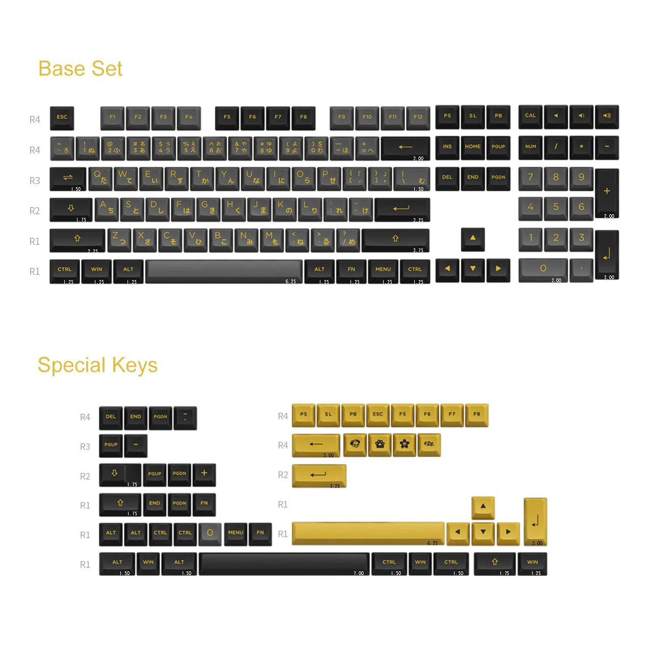 Black & Gold Tastenkappen Set Hiragana Version (158 Tasten) - Image 4