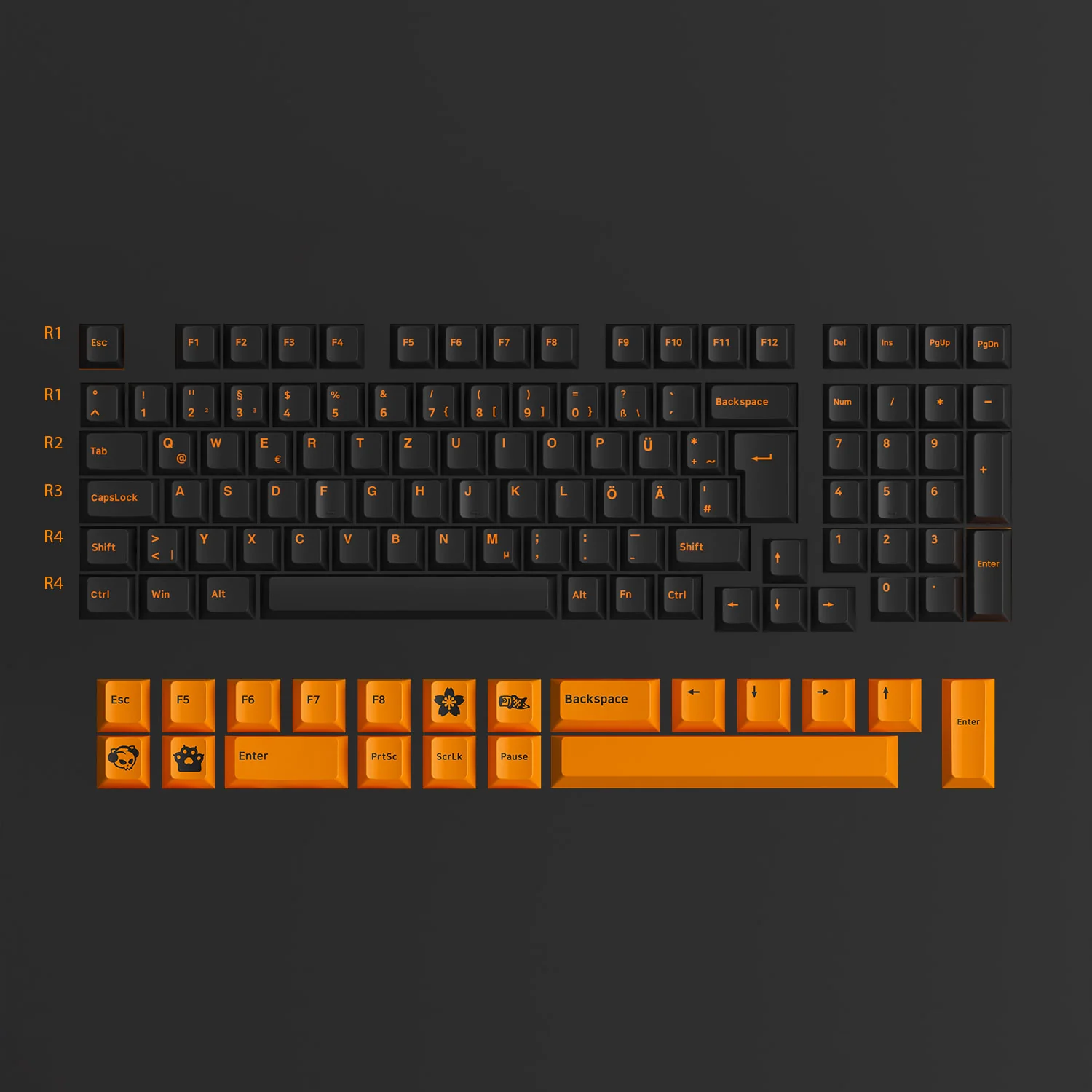 Orange on Black ISO DE Tastenkappen Set (119-Tasten) - Image 11